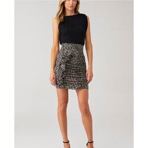 Sabina Musayev Rima Skirt XS Black & White Floral Ruched Design Lightweight Chic